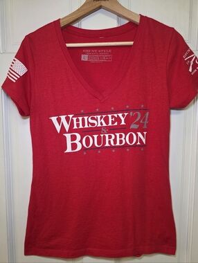 Grunt Style Whiskey & Bourbon V-Neck T-Shirt- Women's Size Lg